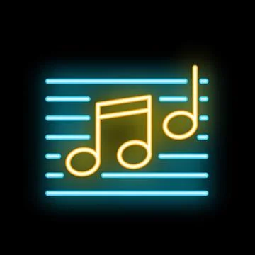 Neon sign representing music notes on black background イラスト素材