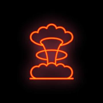 Neon sign representing a nuclear explosion with red and orange colors Stock Illustration