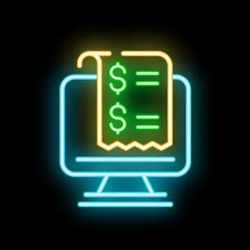 Neon sign representing online payment on computer screen Stock Illustration