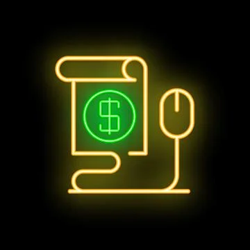 Neon sign representing online payment with mouse and dollar sign Illustrazione stock