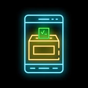 Neon sign representing online voting using a smartphone application Illustrazione stock