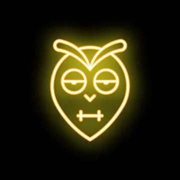 Neon sign representing an owl face with zipped mouth on black background Stock Illustration