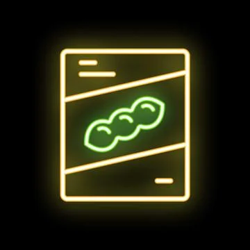 Neon sign representing a pack of seeds, with three beans visible on the fro.. 스톡 일러스트