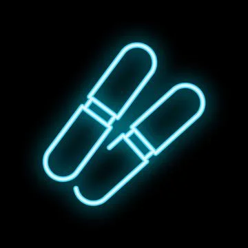 Neon sign representing pair of snowboard on black background glowing in blu.. Ilustração Stock