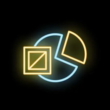 Neon sign representing a pie chart with a square next to it イラスト素材