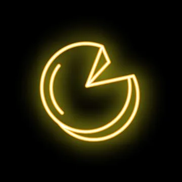 Neon sign representing pie chart with slice missing on black background Stock Illustration