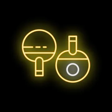 Neon sign representing ping pong racket and ball on black background 스톡 일러스트