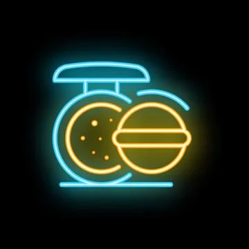 Neon sign representing a powder compact for makeup, illuminating the night wi Illustrazione stock