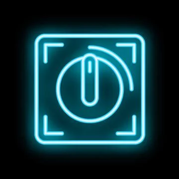 Neon sign representing power button glowing in the dark Stock Illustration
