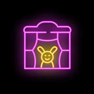 Neon sign representing puppet show with rabbit for children playing on stage Stock Illustration