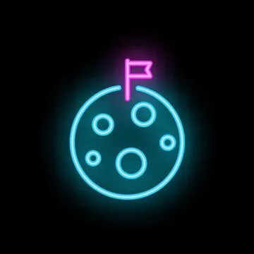 Neon sign representing reaching the moon with a flag on it Stock Illustration