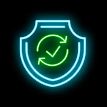 Neon sign representing recurring security check symbol with shield Illustrazione stock