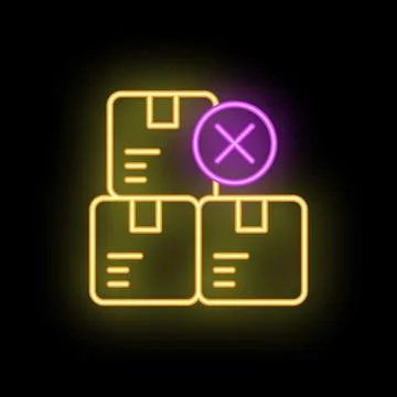 Neon sign representing a rejected parcel, symbolizing unsuccessful delivery a Illustrazione stock