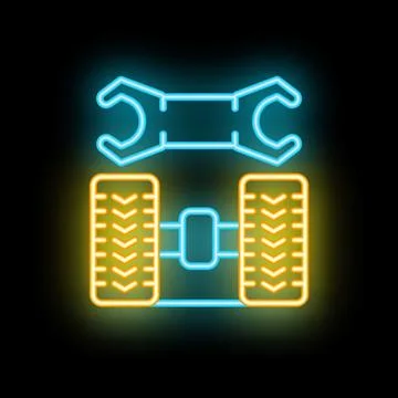 Neon sign representing a robot holding a wrench with its claws Stock Illustration