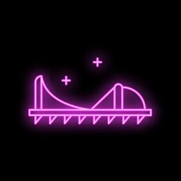 Neon sign representing a roller coaster in an amusement park at night Stock Illustration