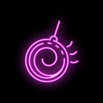 Neon sign representing a round bob weights hanging on a black background 库存插图