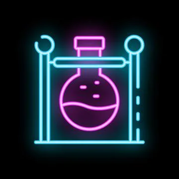 Neon sign representing a round bottom flask held by a metal stand Stock Illustration