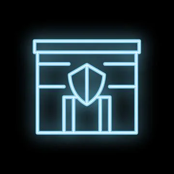 Neon sign representing secure storage facility with shield symbol Stock Illustration