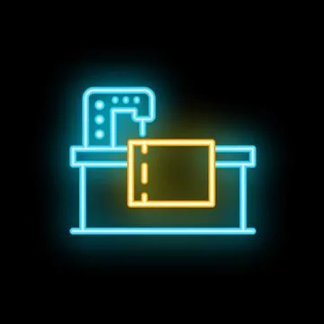 Neon sign representing sewing machine on table making clothes Stock Illustration