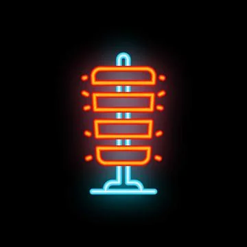 Neon sign representing shawarma spit roasting meat on vertical spit イラスト素材