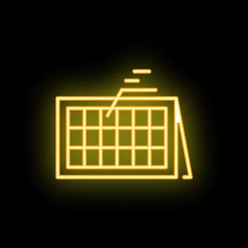 Neon sign representing solar panel generating electricity with sun rays Stock Illustration