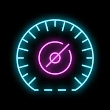 Neon sign representing speedometer showing progress and performance Stock Illustration