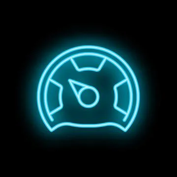 Neon sign representing speedometer showing progress on black background Illustrazione stock