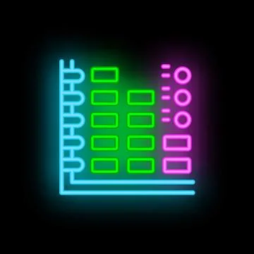 Neon sign representing a spreadsheet with data, charts, and analysis for bu.. Stock Illustration