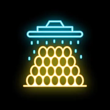 Neon sign representing a sprinkler system watering a pile of round hay bales  Stockillustratie