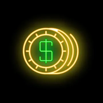 Neon sign representing stack of coins with dollar sign for casino or busine.. Stock Illustration