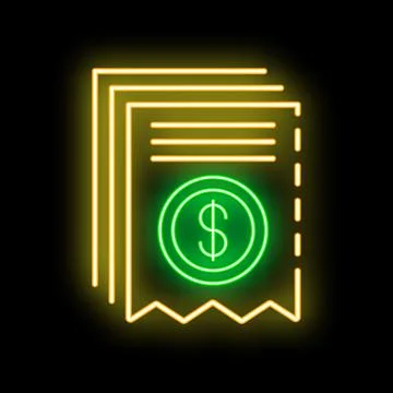 Neon sign representing a stack of invoices with a dollar sign, payment concep Stock Illustration