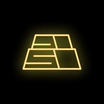 Neon sign representing a stack of three gold bars glowing on black background Stock Illustration
