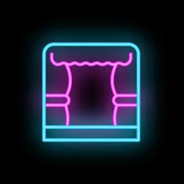 Neon sign representing stage with closed curtain on black background Stock Illustration