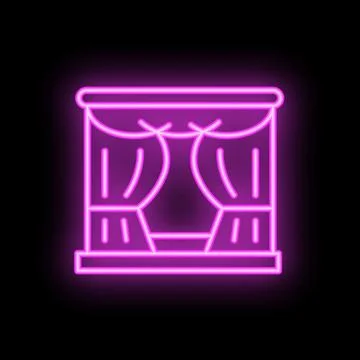Neon sign representing stage with closed curtain on black background イラスト素材