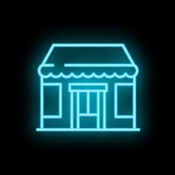 Neon sign representing a store front glowing on black background Ilustração Stock
