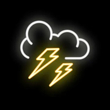Neon sign representing storm cloud with lightning striking down Stock Illustration