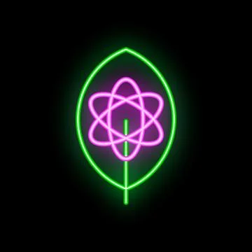 Neon sign representing sustainable technological development with atom and le Illustrazione stock