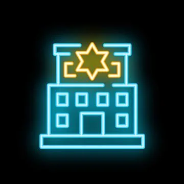 Neon sign representing a synagogue building with star of david Stock Illustration