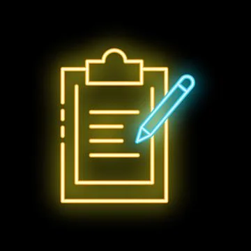 Neon sign representing taking notes on a clipboard with a pen 스톡 일러스트