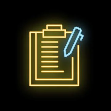 Neon sign representing taking notes on clipboard with pen Stock Illustration