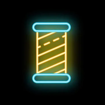 Neon sign representing thread spool glowing on black background Stock Illustration