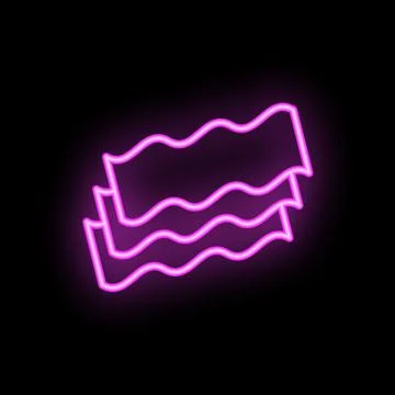 Neon sign representing three slices of crispy bacon on a black background Stock Illustration