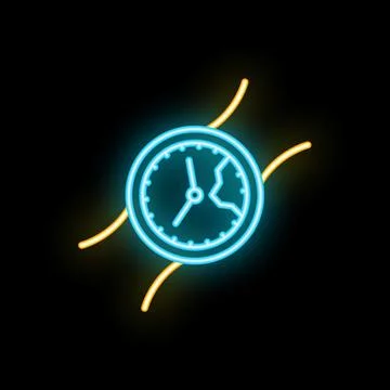 Neon sign representing time passing with broken clock and curved lines Stock Illustration