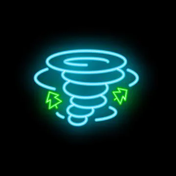 Neon sign representing a tornado destroying everything on its path Stock Illustration