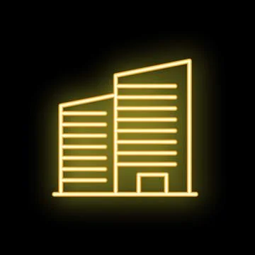 Neon sign representing two modern office buildings with multiple floors Ilustración de archivo