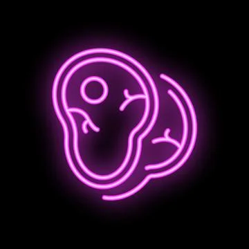 Neon sign representing two pieces of meat with bone in purple and violet on.. Stock Illustration