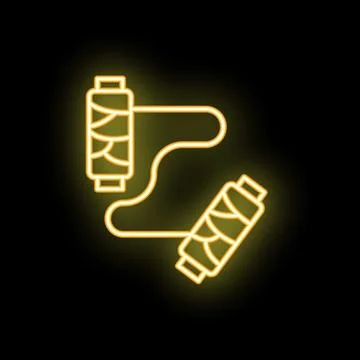Neon sign representing two spools of thread connected by a single line on a.. Stock Illustration