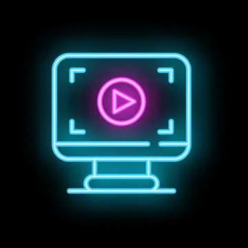 Neon sign representing a video player on a computer screen displaying a play  Stock Illustration