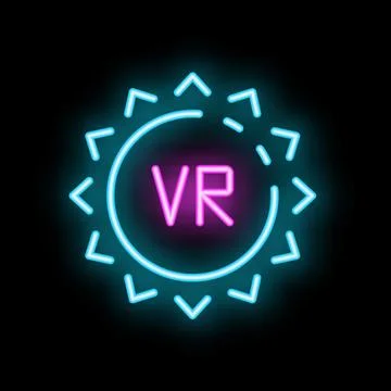 Neon sign representing virtual reality with arrows pointing to the center Stock Illustration