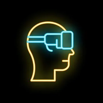 Neon sign representing virtual reality using vr glasses Stock Illustration